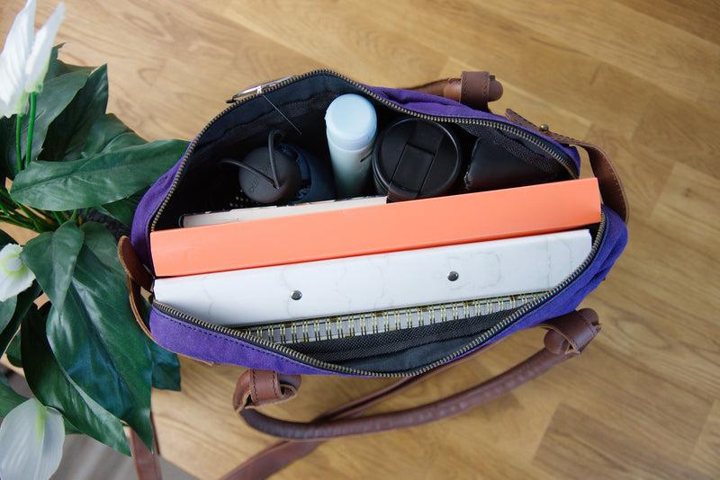 Leconi Schultertasche Henkeltasche Damentasche Handtasche Leder Canvas lila LE0050 Letzter Tag