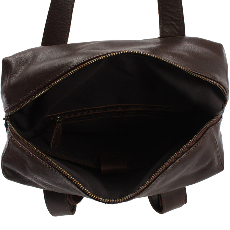 Leconi großer Rucksack Lederrucksack Freizeitrucksack Damen Herren Leder dunkelbraun LE1020 Super Rabatt