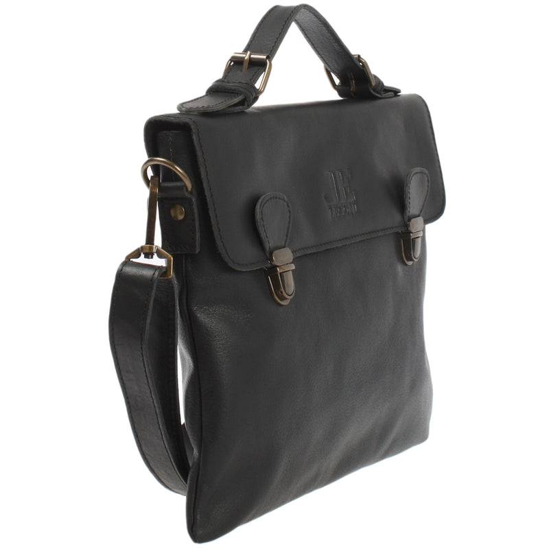 Leconi kleine Umhängetasche Schultertasche Damen und Herren Leder schwarz LE3079 50% Rabatt mit kostenlosem Versand