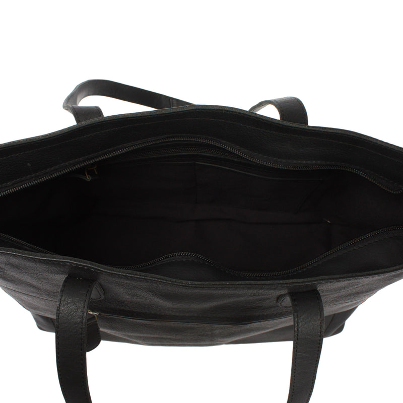 Leconi Schultertasche Damentasche DIN A4 Leder schwarz LE0071 Kostenloser Versand international