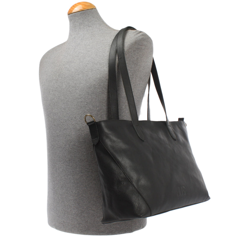 Leconi Schultertasche Damentasche DIN A4 Leder schwarz LE0071 Kostenloser Versand international