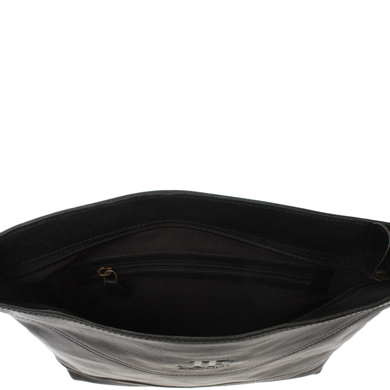 Leconi Umhängetasche Ledertasche Damen Schultertasche Leder schwarz LE0066 Speichern exportieren