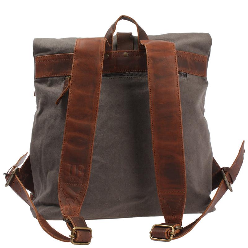 Leconi Roll Top Rucksack Freizeitrucksack Damen Herren Canvas Leder grau LE1035 Black Friday Preise