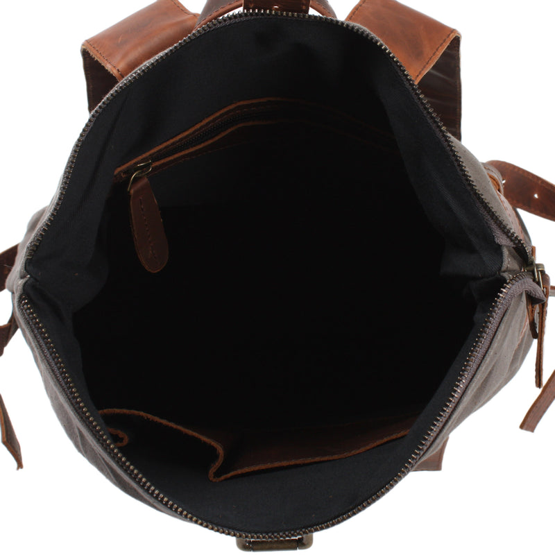 Leconi Roll Top Rucksack Freizeitrucksack Damen Herren Canvas Leder grau LE1035 Black Friday Preise