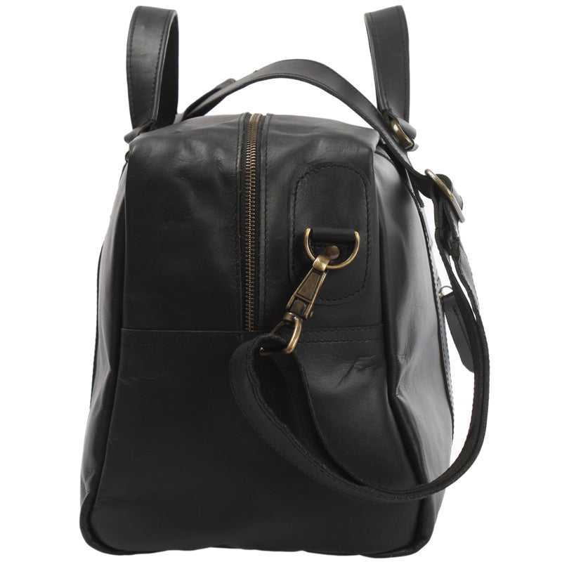 Leconi kleine Reisetasche Weekender Handgepäck Leder schwarz LE2009 Im Verkauf