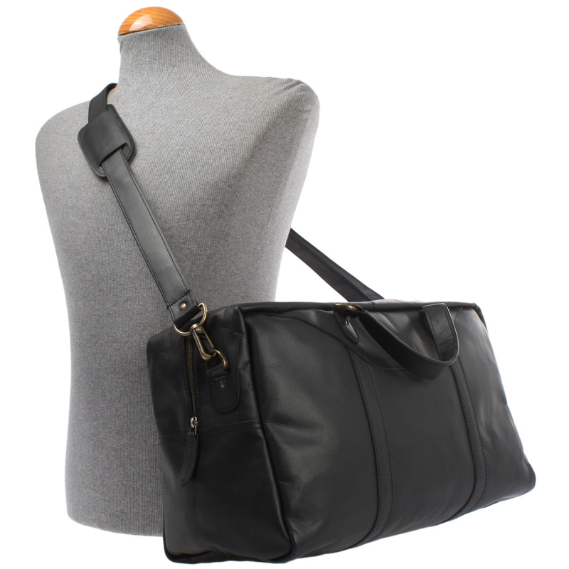 Leconi kleine Reisetasche Weekender Handgepäck Leder schwarz LE2009 Im Verkauf