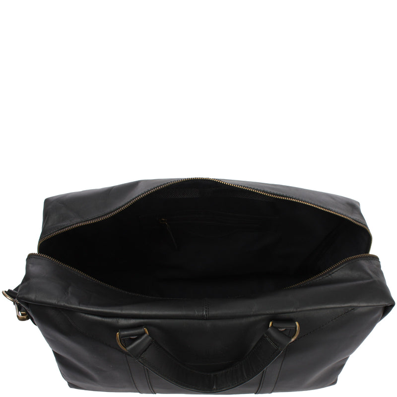 Leconi kleine Reisetasche Weekender Handgepäck Leder schwarz LE2009 Im Verkauf