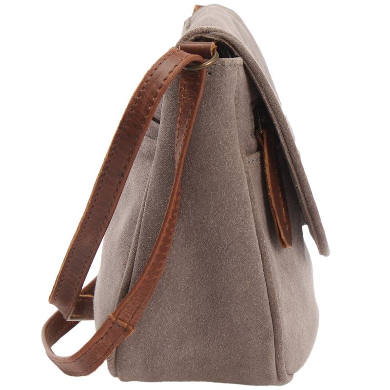 Leconi kleine Umhängetasche Ledertasche Damentasche Schultertasche Veloursleder grau LE3047 50% Rabatt für begrenzte Zeit