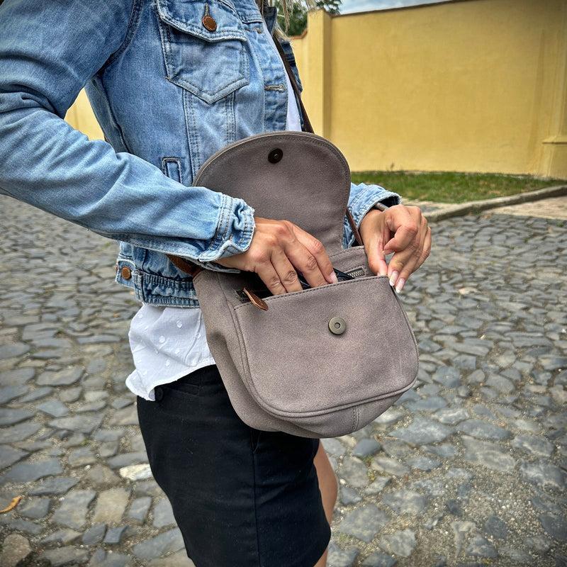 Leconi kleine Umhängetasche Ledertasche Damentasche Schultertasche Veloursleder grau LE3047 50% Rabatt für begrenzte Zeit