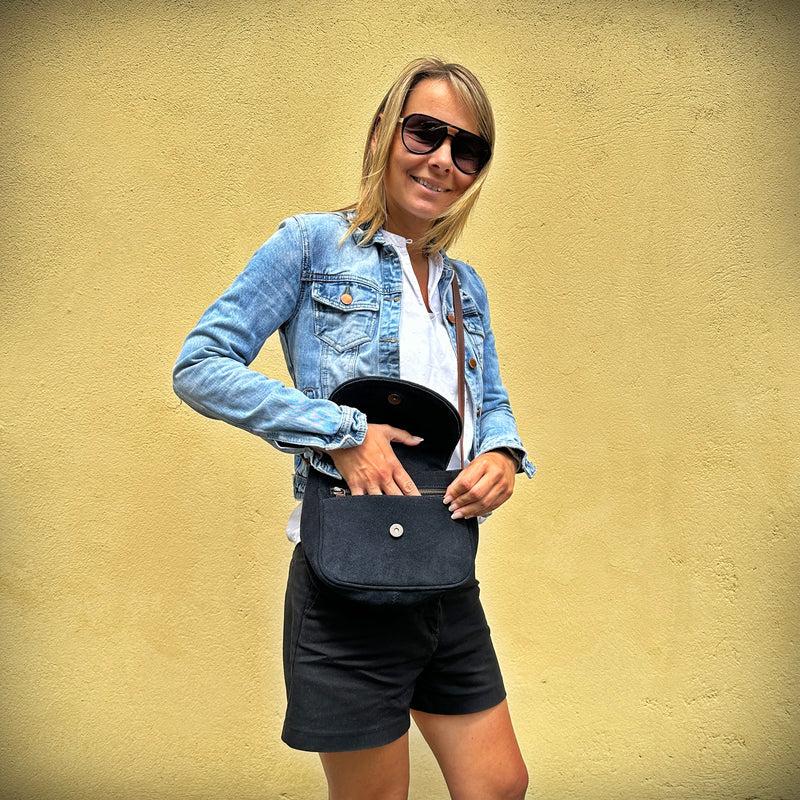 Leconi kleine Umhängetasche Ledertasche Damentasche Schultertasche Veloursleder anthrazit LE3047 Rabatte dieses Monats