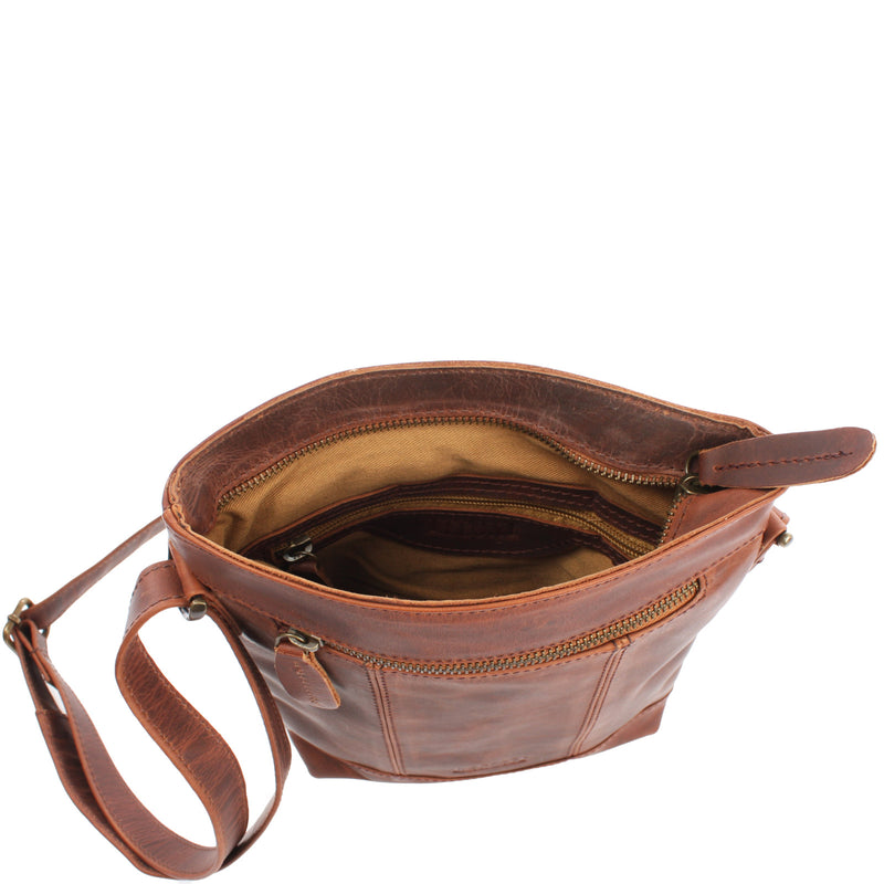 Leconi kleine Umhängetasche Schultertasche Freizeittasche Leder braun LE3086 Online