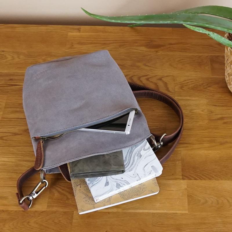 Leconi kleine Umhängetasche Schultertasche Freizeittasche Wildleder grau LE3049 Outlet