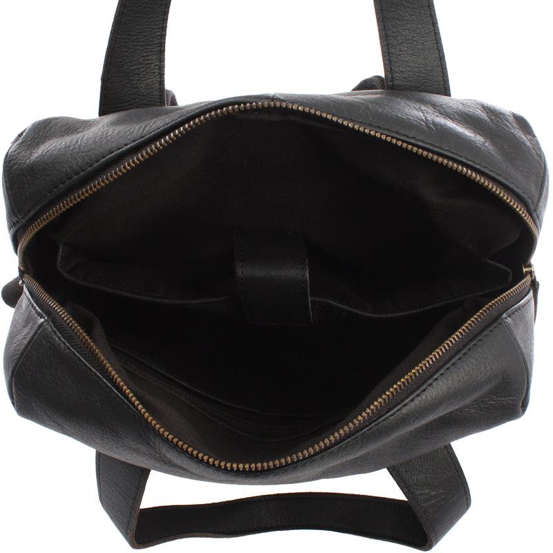 Leconi Stadtrucksack Lederrucksack Leder schwarz LE1023 Auslauf