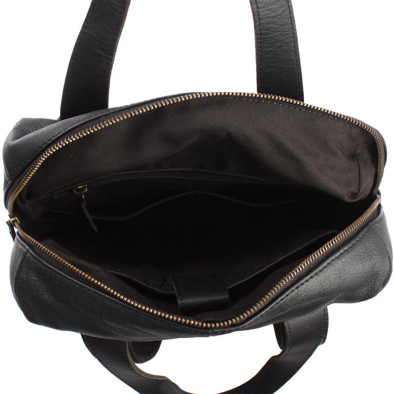 Leconi Stadtrucksack Lederrucksack Leder schwarz LE1023 Auslauf