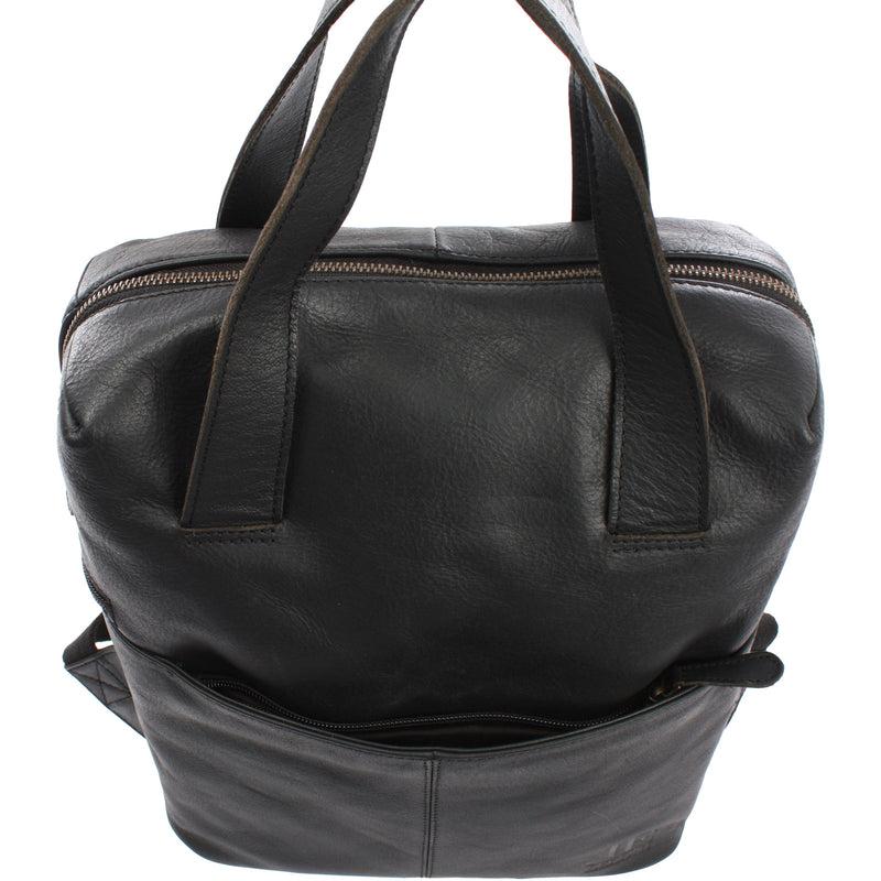 Leconi Stadtrucksack Lederrucksack Leder schwarz LE1023 Auslauf