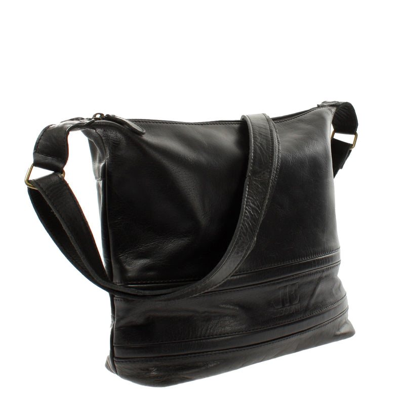 Leconi B-Ware Umhängetasche Beuteltasche Ledertasche Damentasche Leder schwarz LE0064 im Angebot