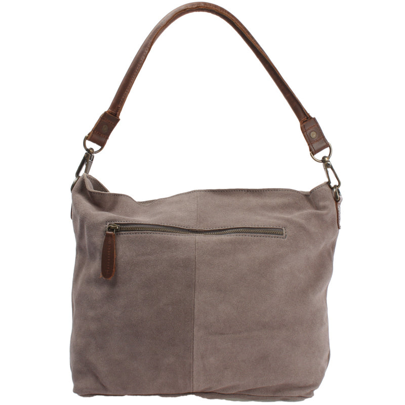 Leconi B-Ware Schultertasche Umhängetasche Ledertasche Veloursleder grau LE0039 Fabrikverkauf