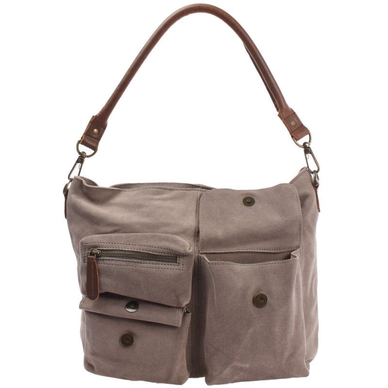 Leconi B-Ware Schultertasche Umhängetasche Ledertasche Veloursleder grau LE0039 Fabrikverkauf