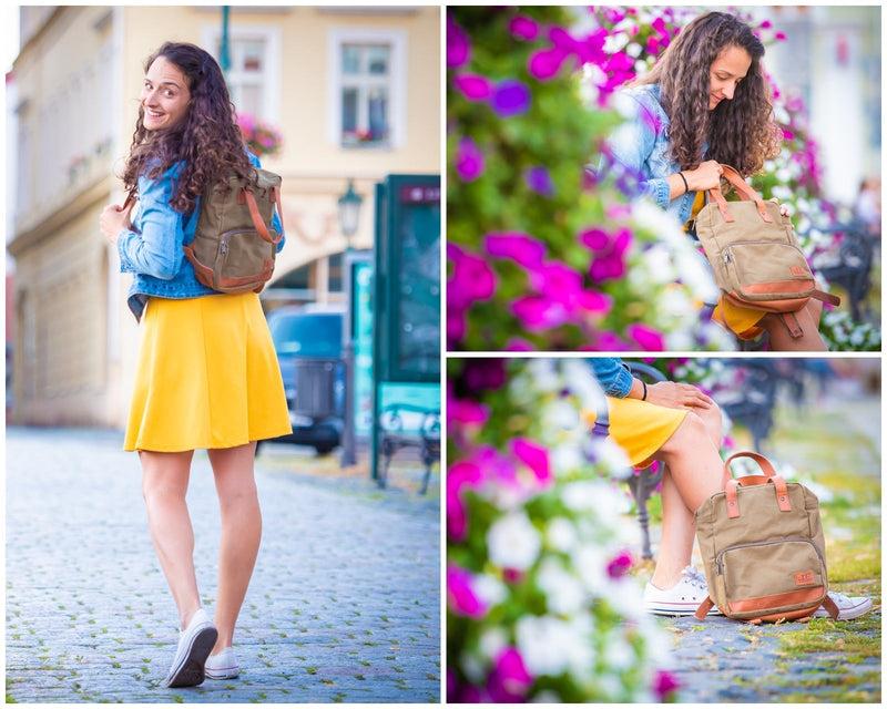 Leconi B-Ware Canvasrucksack kleiner Freizeitrucksack Damen Herren Canvas oliv LE1028 Blitzverkäufe