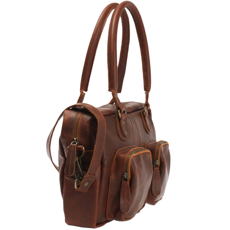 Leconi B-Ware Schultertasche Handtasche Henkeltasche Damen Leder braun LE0046 Fabrik Onlineshop