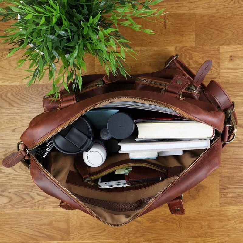 Leconi B-Ware Schultertasche Handtasche Henkeltasche Damen Leder braun LE0046 Fabrik Onlineshop