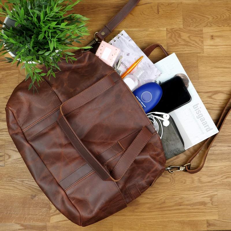 Leconi B-Ware Shopper Schultertasche Henkeltasche Leder braun LE0034 Fabrikpreis