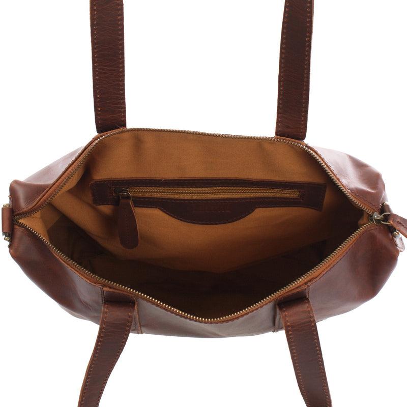 Leconi B-Ware Shopper Schultertasche Henkeltasche Leder braun LE0034 Fabrikpreis