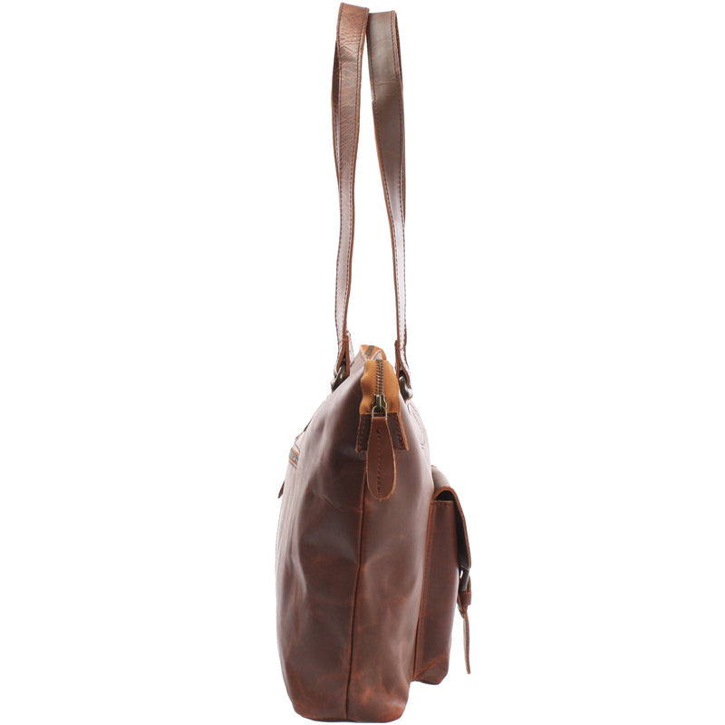 Leconi B-Ware Schultertasche Damentasche Handtasche Leder braun LE0052 Sonderangebot
