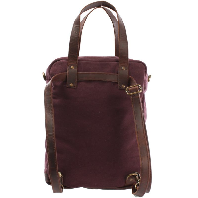 Leconi Rucksack Umhängetasche Damen Herren Leder Canvas bordeaux LE1014 Günstig kaufen