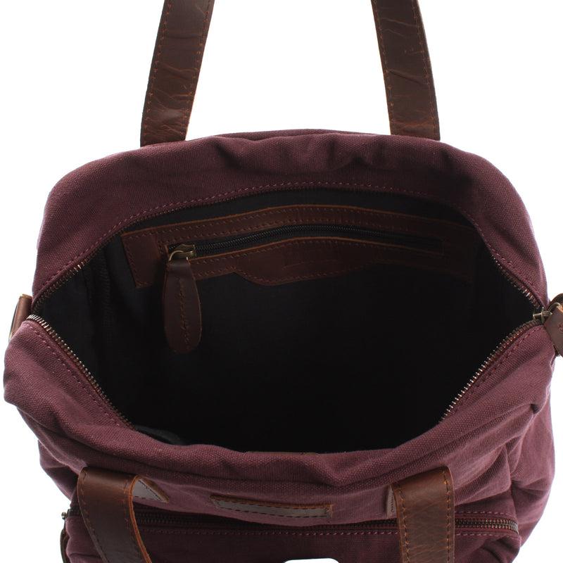 Leconi Rucksack Umhängetasche Damen Herren Leder Canvas bordeaux LE1014 Günstig kaufen