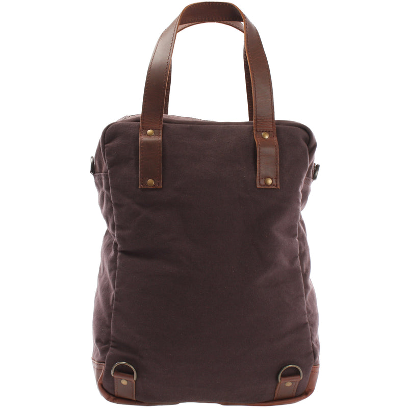 Leconi Rucksack Umhängetasche Damen Herren Leder Canvas mokka LE1014 Versandkostenfrei