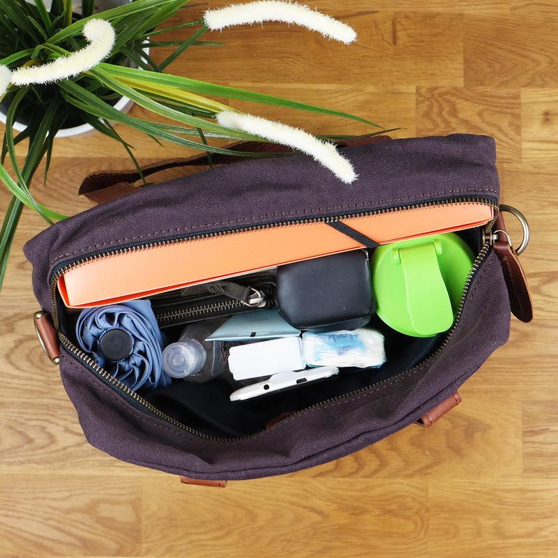 Leconi Rucksack Umhängetasche Damen Herren Leder Canvas mokka LE1014 Versandkostenfrei