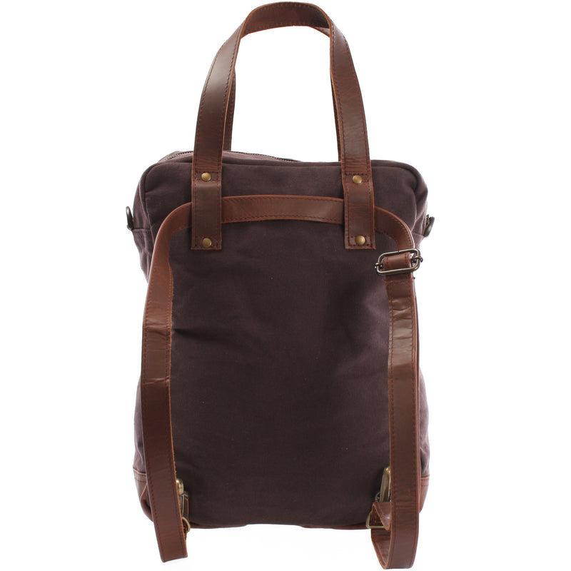 Leconi Rucksack Umhängetasche Damen Herren Leder Canvas mokka LE1014 Versandkostenfrei