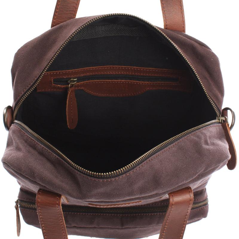 Leconi Rucksack Umhängetasche Damen Herren Leder Canvas mokka LE1014 Versandkostenfrei