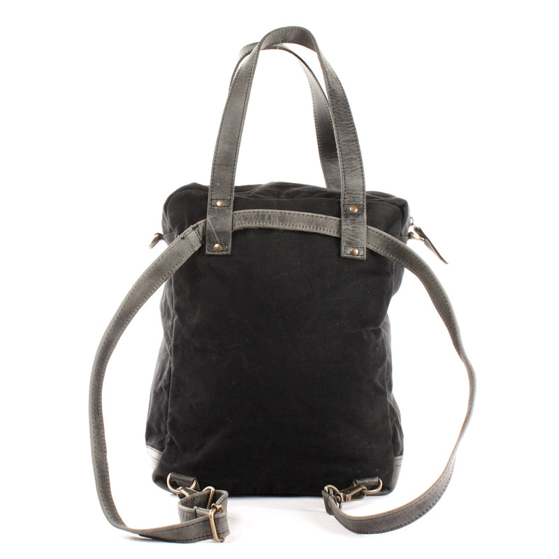 Leconi Rucksack Umhängetasche Damen Herren Leder Canvas schwarz LE1014 Großer Ausverkauf