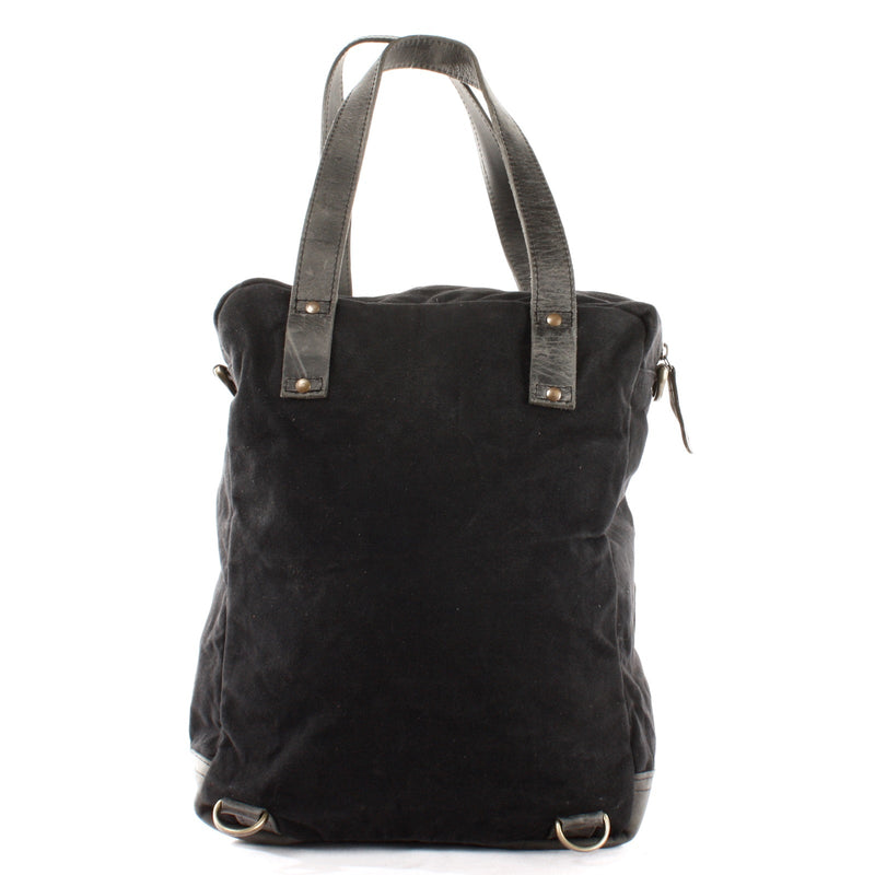 Leconi Rucksack Umhängetasche Damen Herren Leder Canvas schwarz LE1014 Großer Ausverkauf