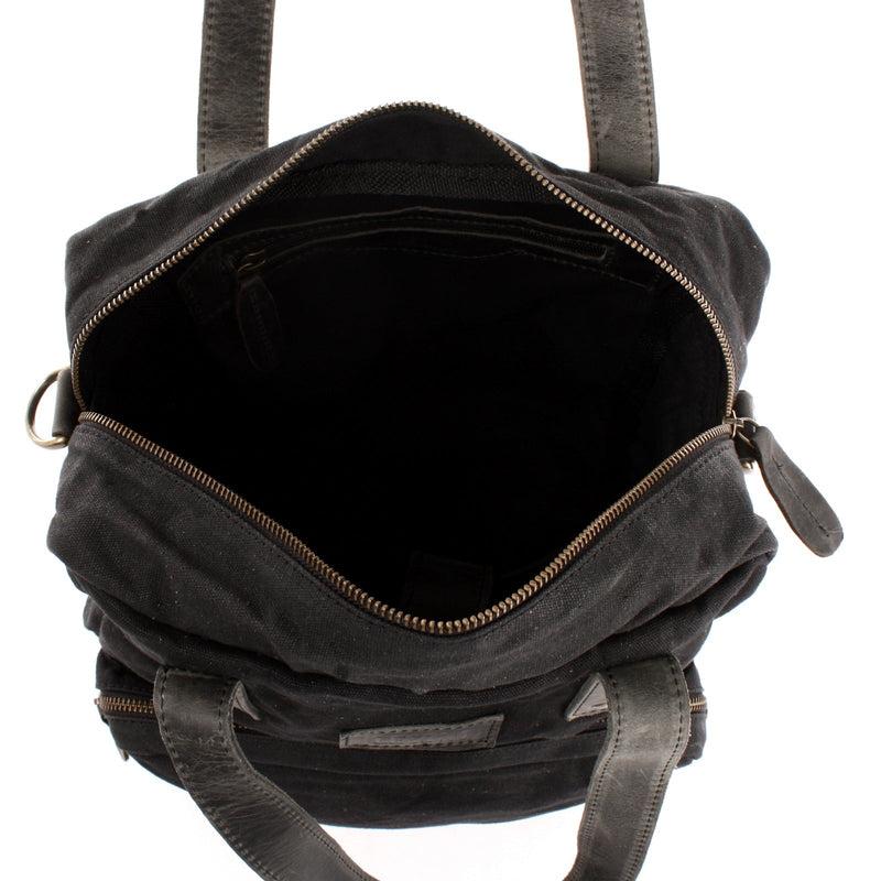 Leconi Rucksack Umhängetasche Damen Herren Leder Canvas schwarz LE1014 Großer Ausverkauf