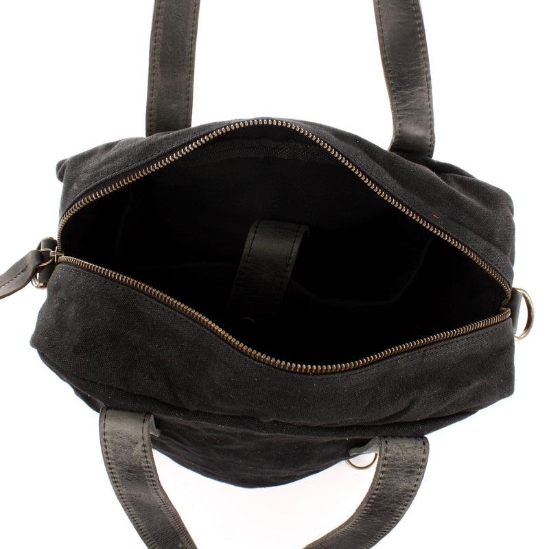Leconi Rucksack Umhängetasche Damen Herren Leder Canvas schwarz LE1014 Großer Ausverkauf