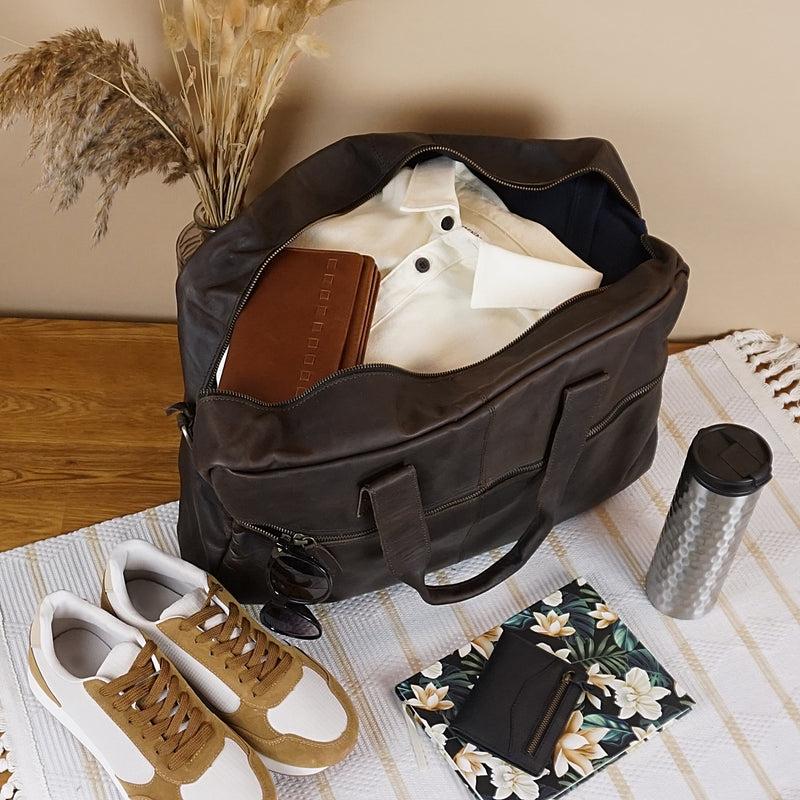 Leconi Weekender kleine Reisetasche Sporttasche vintage Leder dunkelbraun LE2018 Flash Sale