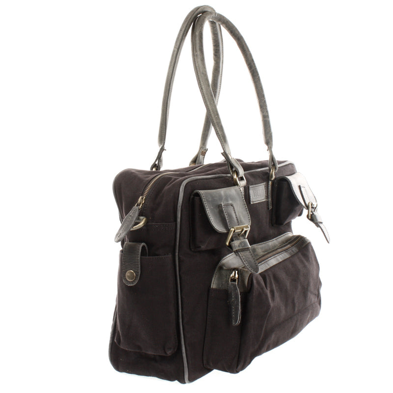 Leconi Aktentasche Arbeitstasche Damen Herren Canvas Leder schwarz LE3038 Begrenztes Angebot