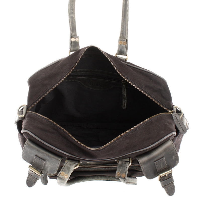 Leconi Aktentasche Arbeitstasche Damen Herren Canvas Leder schwarz LE3038 Begrenztes Angebot