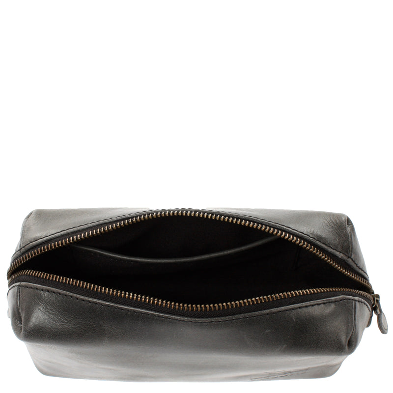 Leconi Utensilientasche Kosmetiktasche Stiftemappe Leder dunkelgrau LE9018 Exklusivangebot