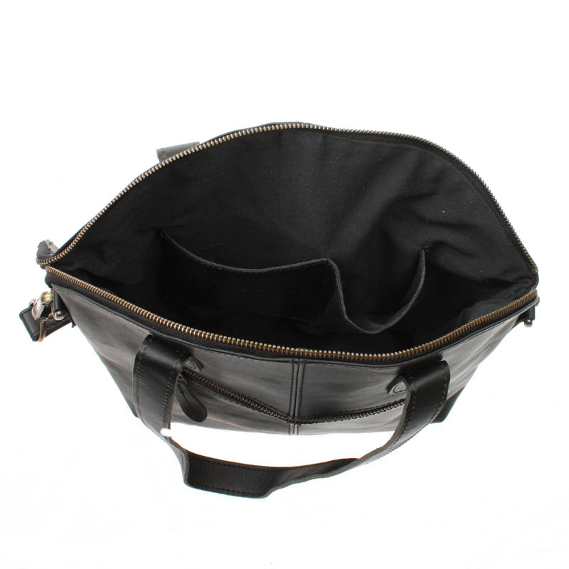 Leconi Shopper Schultertasche Damen Handtasche Ledertasche Henkeltasche Leder schwarz LE0060 Weihnachtsangebot