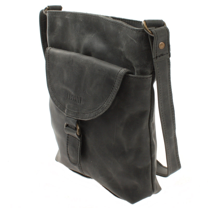 Leconi Umhängetasche Schultertasche Damen Herren Used Look Leder grau LE3072 Osterangebot