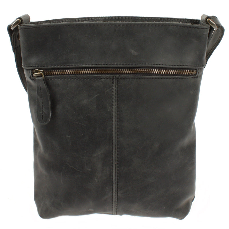 Leconi Umhängetasche Schultertasche Damen Herren Used Look Leder grau LE3072 Osterangebot