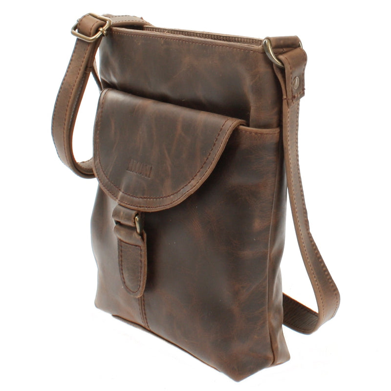 Leconi Umhängetasche Schultertasche Damen Herren Used Look Leder schlamm LE3072 Muttertagsangebot