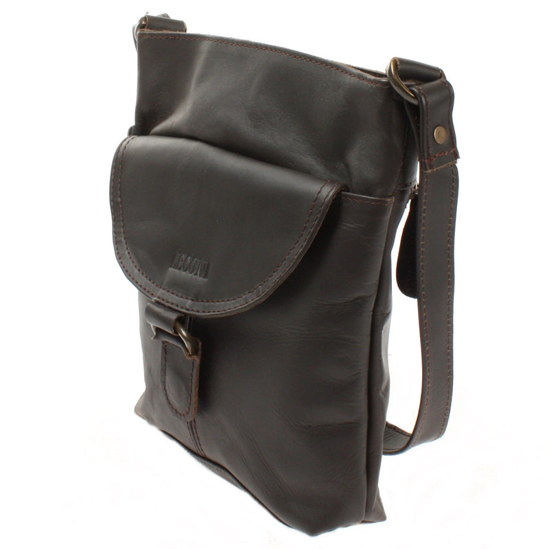 Leconi Umhängetasche Schultertasche Damen Herren Used Look Leder dunkelbraun LE3072 Vatertagsangebot