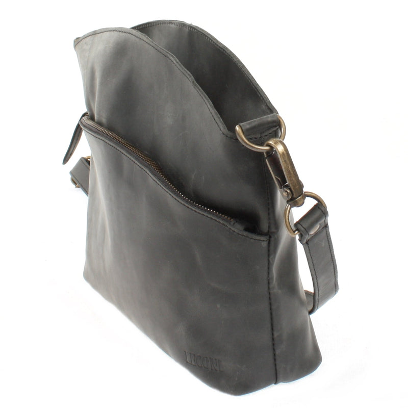 Leconi Umhängetasche Schultertasche Damen Freizeittasche Leder grau LE3050 Valentinstagsangebot