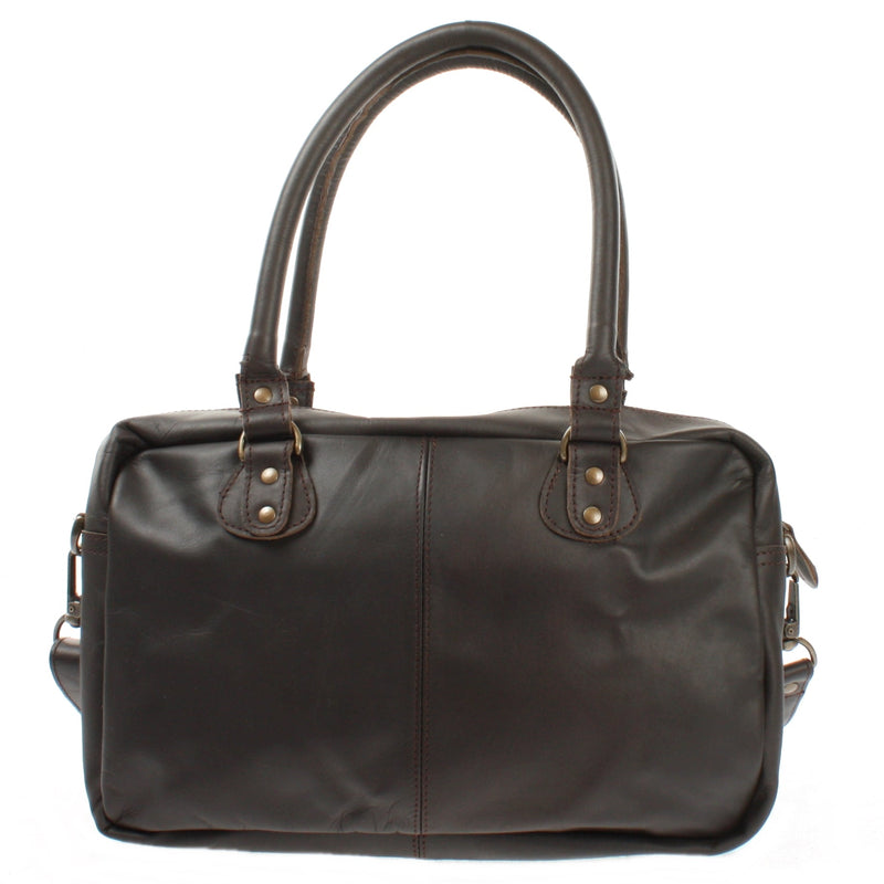Leconi Schultertasche Handtasche Henkeltasche Damen Leder dunkelbraun LE0046 Jubiläumsangebot