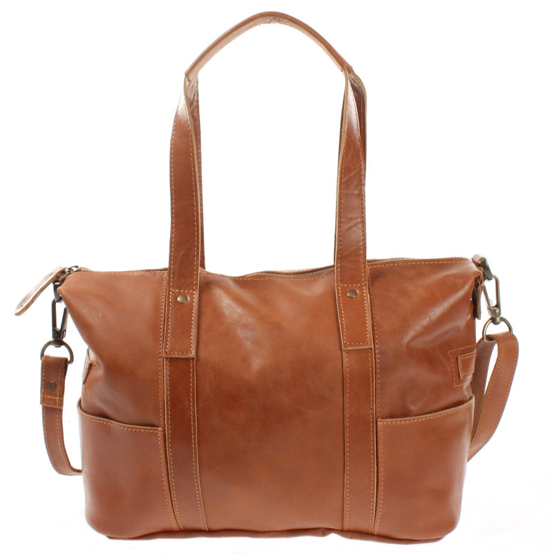 Leconi Shopper Schultertasche Henkeltasche Leder cognac LE0034 Lagerräumung